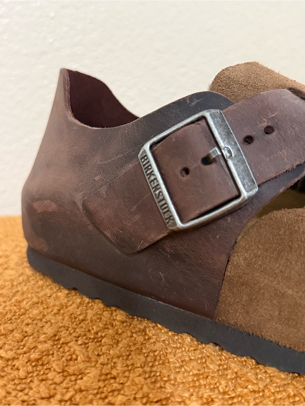 Birkenstock Brown Leather Clog Slide With Silver Buckle